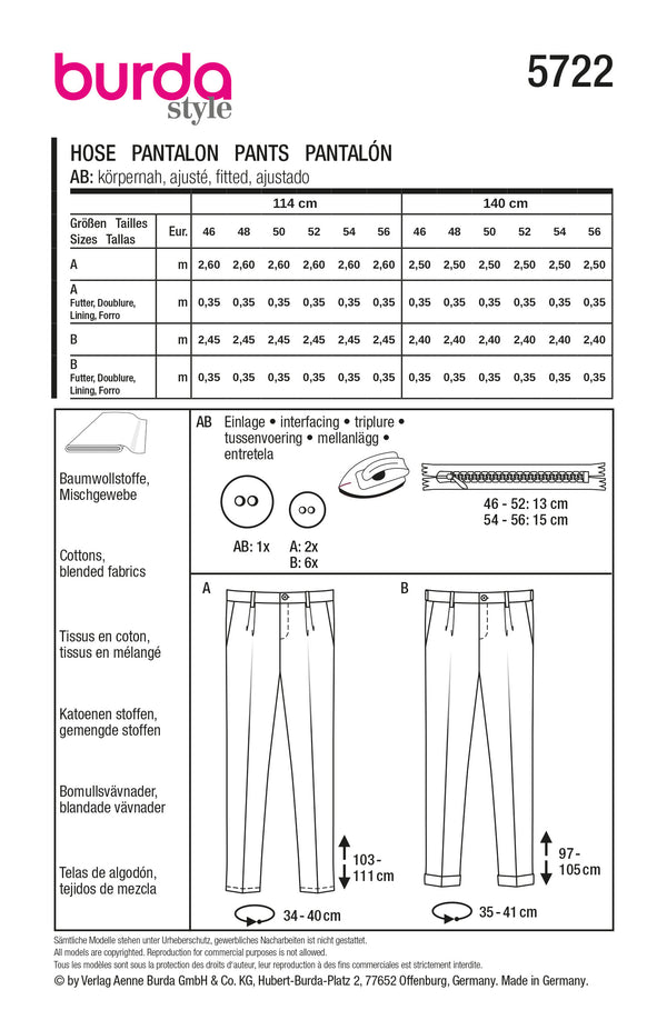 Burda 5722 - Trousers