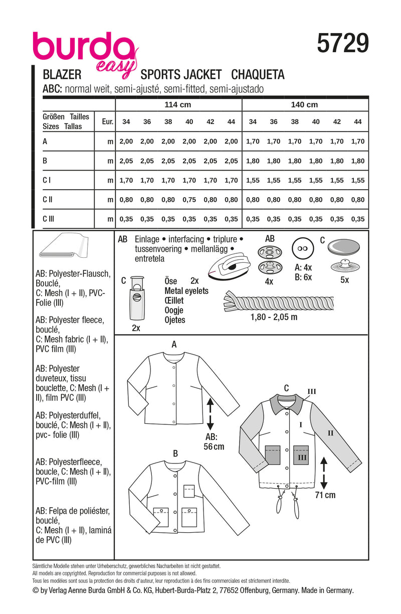 Burda 5729 - Blazer & Jacket