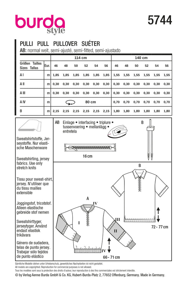 Burda 5744 - Sweatshirt & T-Shirt
