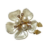 CACHE-BOUTON FLEUR EN STRASS ET PERLES - Blanc/Or