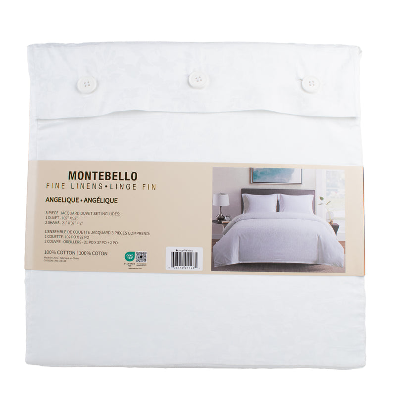 Montebello - 400 Thread Count Jacqquard 3 pc Duvet cover  - White