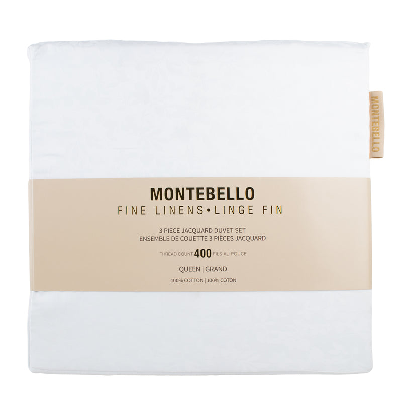Montebello - 400 Thread Count Jacqquard 3 pc Duvet cover  - White
