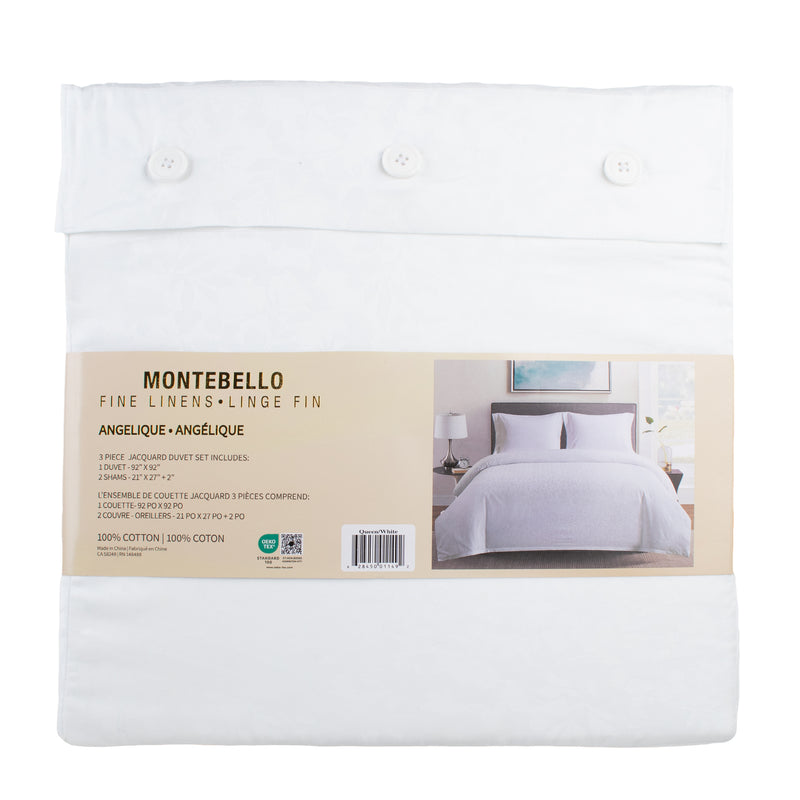 Montebello - 400 Thread Count Jacqquard 3 pc Duvet cover  - White