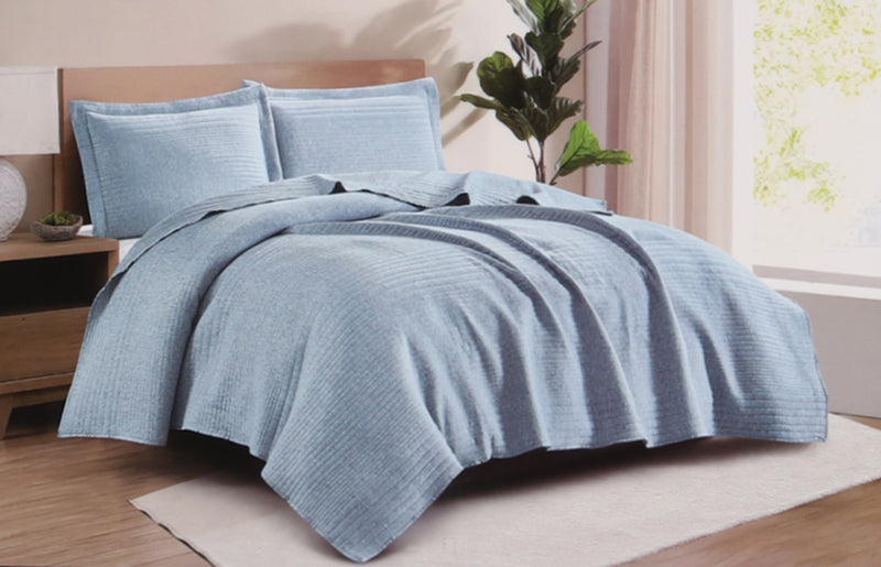 Johnson Home 3 pcs Quilt set - Jacquard - Blue