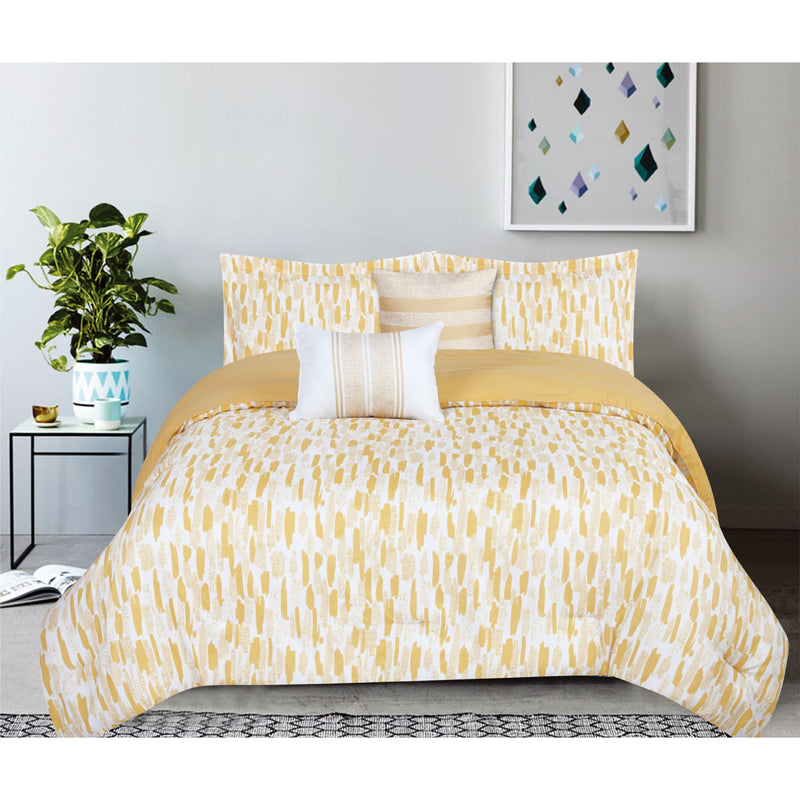 5 pcs Comforter set - Yellow Brush Strokes - Queen size