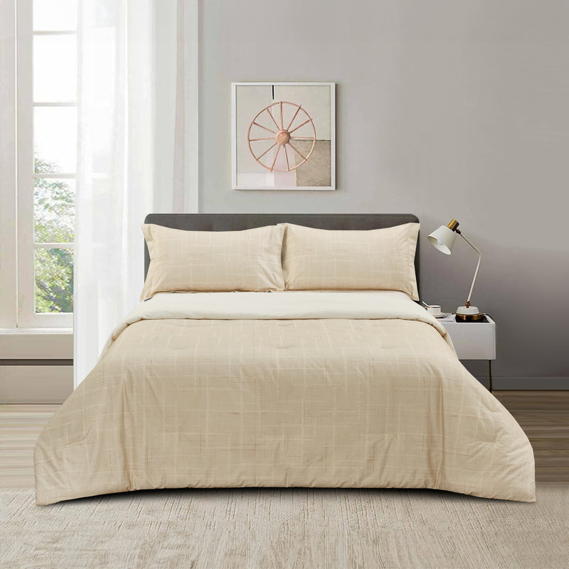 Montebello 3 pcs Comforter set - Tonal Grid - Ivory