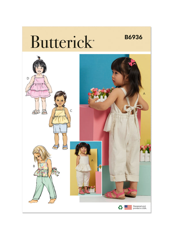 B6936 Toddlers' Overalls and Dress (1/2-1-2-3-4)