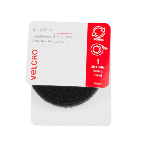 VELCRO® - RUBAN À ENDOS ADHÉSIF - NOIR 3 po