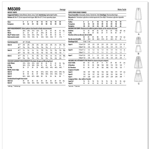 M8389 Misses' Skirts  (4-6-8-10-12)