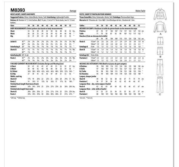M8393 Men's Jacket, Shorts and Pants (34-36-38-40-42)