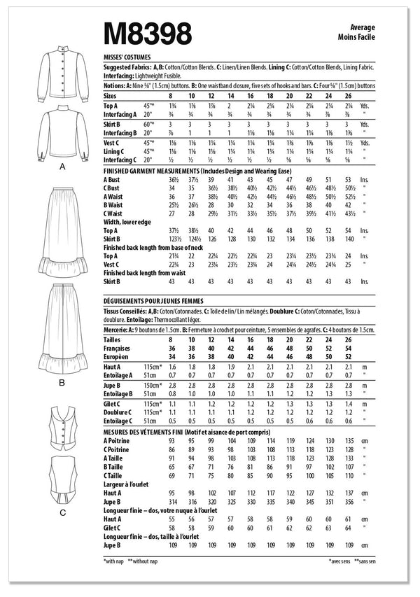 M8398 Costumes pour jeunes filles (8-10-12-14-16)