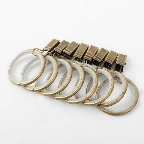 Metal rings with clip for 28mm rod - Antique Brass