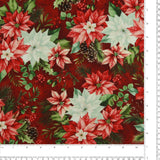 Studio E - Coton imprimé - <HOLIDAY FEATHER &amp; FLOURISH> - 002 - Rouge foncé