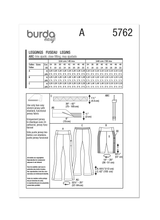 Burda Pattern - 5762 Misses' Leggings