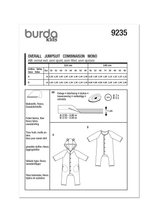 Patron Burda 9235  Combinaison pour bébé