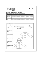 Patron Burda 9236  Veste pour enfant