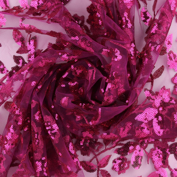 Filet Brodé avec Paillettes - BRIGITTE - 025 - Rose Vif