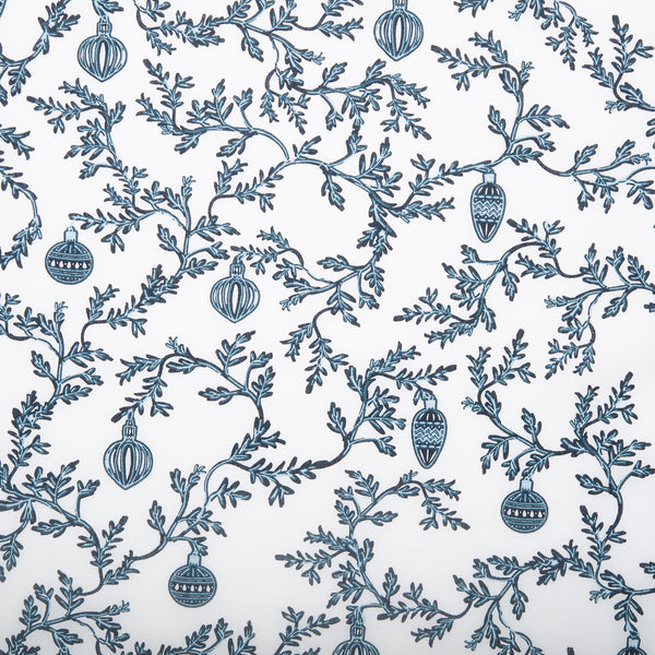 Christmas printed cotton - Leafs / Ornements - White / Bue