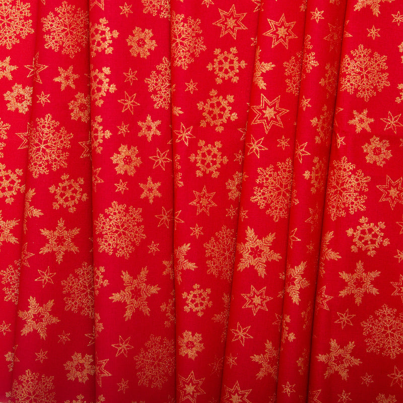 Christmas printed cotton - Snowflakes - Red