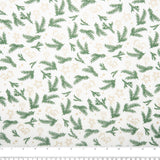 Cotton imprimé de noël - Feuilles - Blanc / Vert