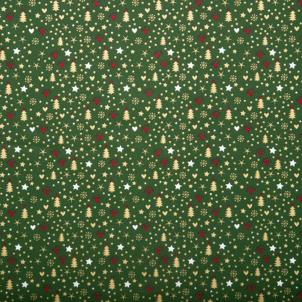 Christmas printed cotton - Firs / Heart - Green