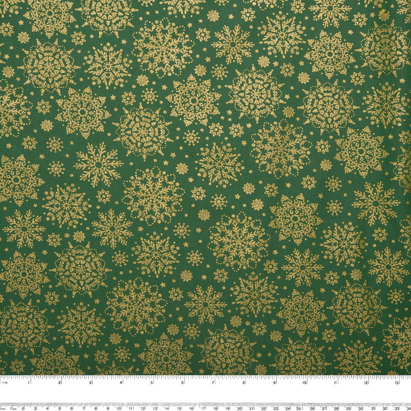 Christmas printed cotton - Snowflakes - Green