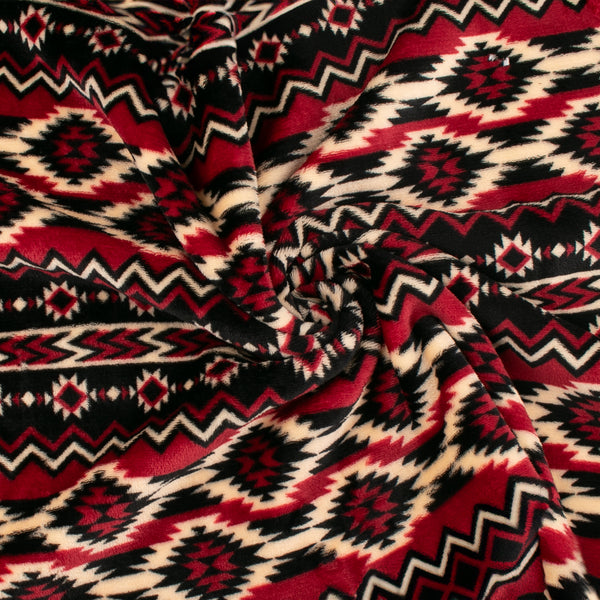 Coral Fleece Bonded to Fur - Navajo - Red / Black
