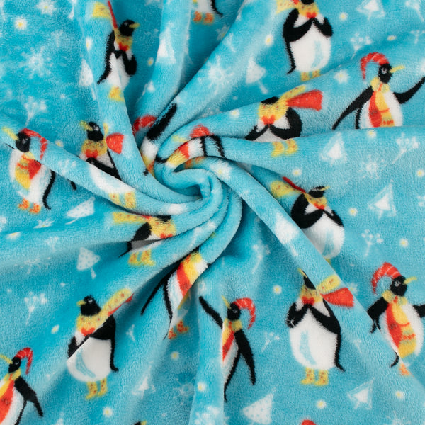Molleton &lt;Coral&gt; imprimé pour couverture - Pingouin - Aqua
