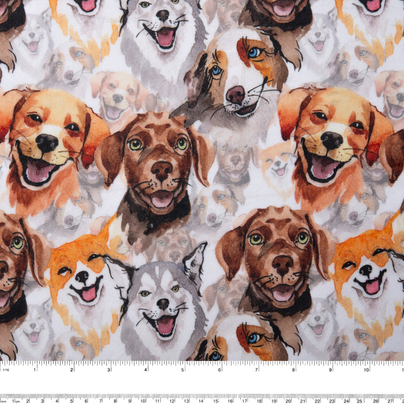Printed Micro Chenille - DIGITAL - Happy dogs - White