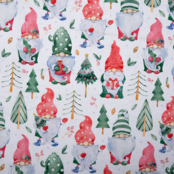 Printed Micro Chenille - DIGITAL - Gnomes Christmas - White