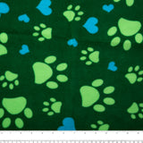 Anti Pill Fleece Print - SLIPPY - Paws - Green