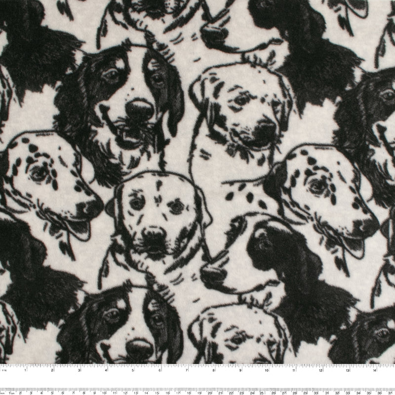 Anti-Pill Fleece Print - SLIPPY - Dogs - White