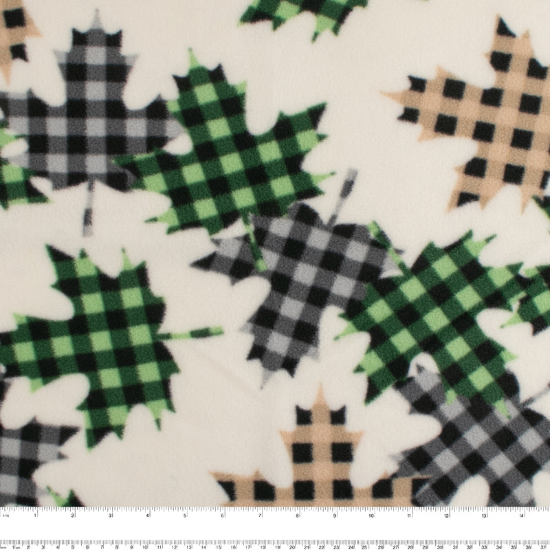 Anti-Pill Fleece Print - SLIPPY - Maple leaf plaids - Green