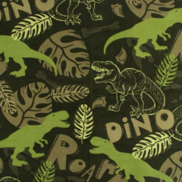 Anti-Pill Fleece Print - SLIPPY - Tropical dinosaur - Green