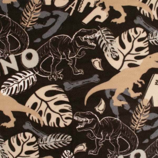 Anti-Pill Fleece Print - SLIPPY - Tropical dinosaur - Brown