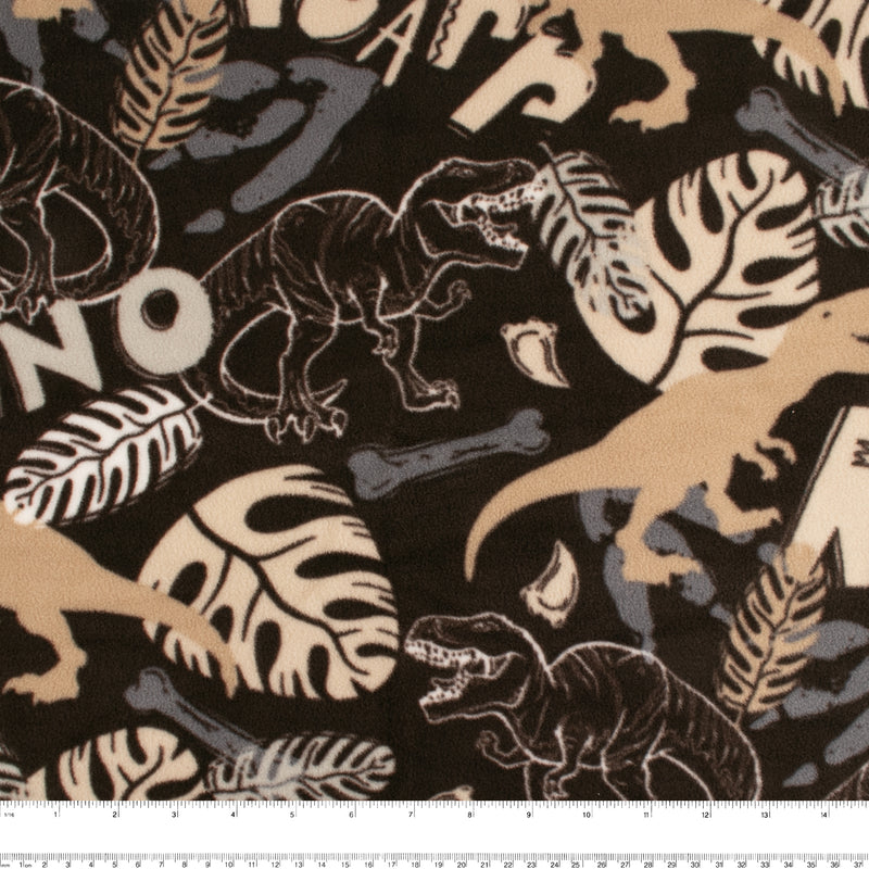 Anti-Pill Fleece Print - SLIPPY - Tropical dinosaur - Brown