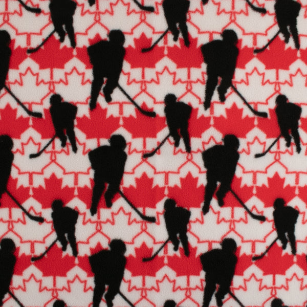 Anti-Pill Fleece Print - SLIPPY - Hockey / Maple leaf - Red