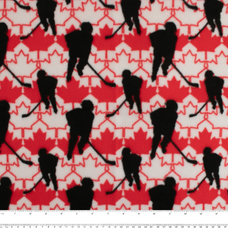 Anti-Pill Fleece Print - SLIPPY - Hockey / Maple leaf - Red