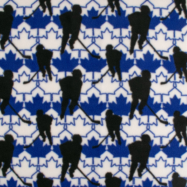 Anti-Pill Fleece Print - SLIPPY - Hockey / Maple leaf - Blue