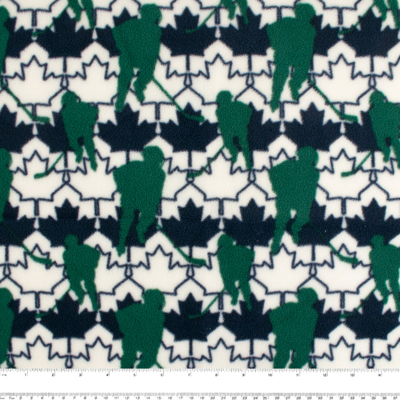 Anti-Pill Fleece Print - SLIPPY - Hockey / Maple leaf - Green