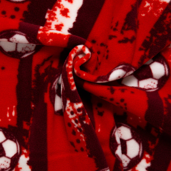 Anti Pill Fleece Print - SLIPPY - Soccer ball - Red