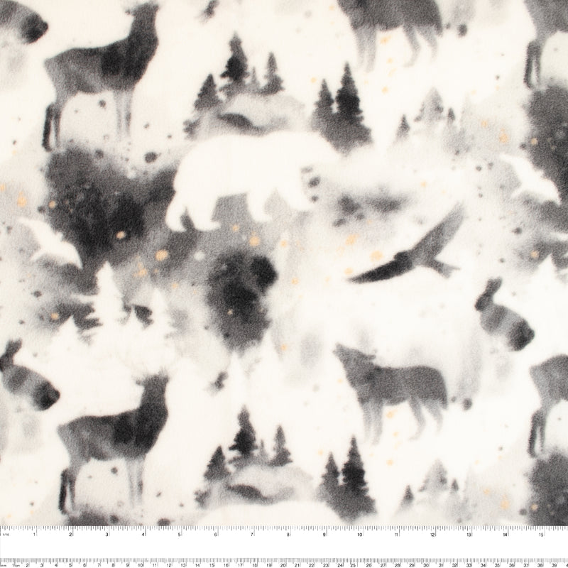 Anti-Pill Fleece Print - SLIPPY - Abstract wildlife - Taupe