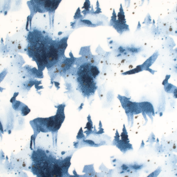 Anti-Pill Fleece Print - SLIPPY - Abstract wildlife - Blue
