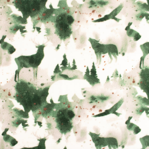 Anti-Pill Fleece Print - SLIPPY - Abstract wildlife - Green