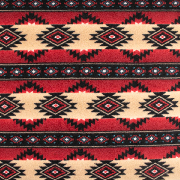 Anti-Pill Fleece Print - SLIPPY - Stripes Navajo - Red