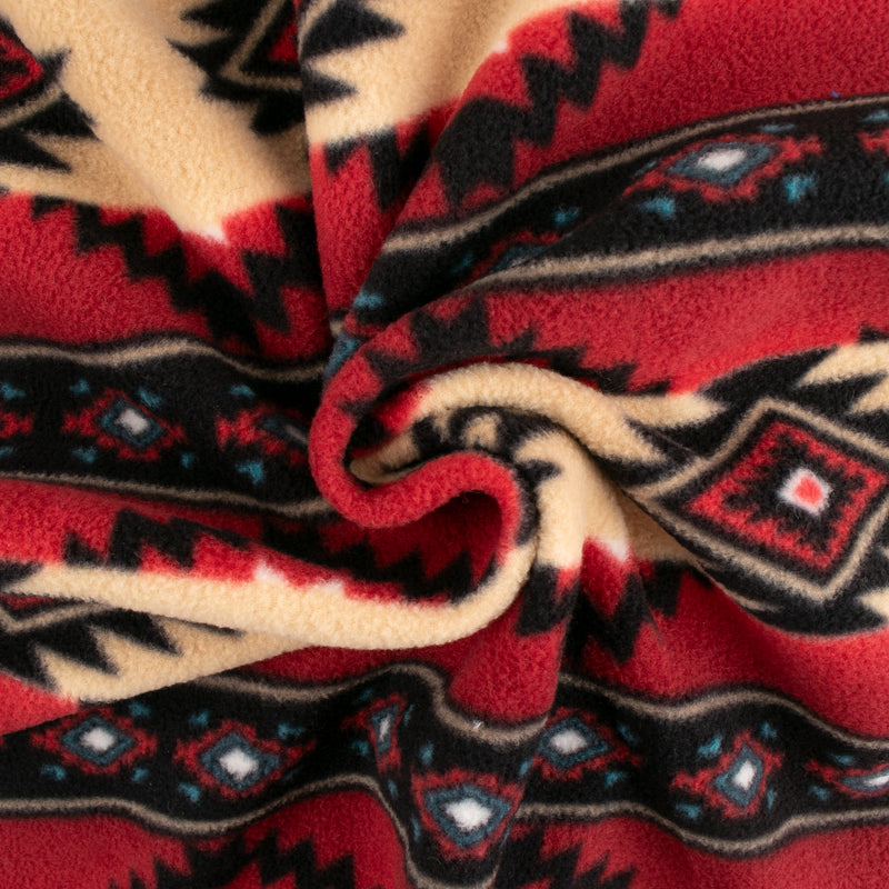 Anti-Pill Fleece Print - SLIPPY - Stripes Navajo - Red