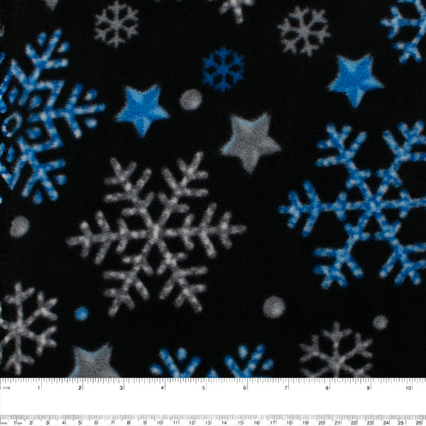 Anti-Pill Fleece Print - SLIPPY - Stars glitter - Light blue