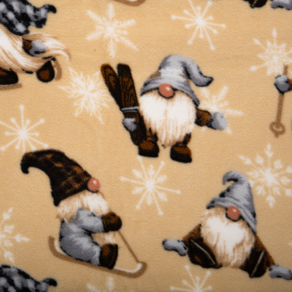 Anti Pill Fleece Print - SLIPPY - Gnomes - Beige