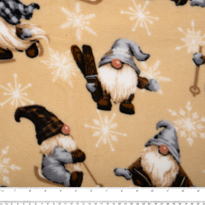 Anti Pill Fleece Print - SLIPPY - Gnomes - Beige