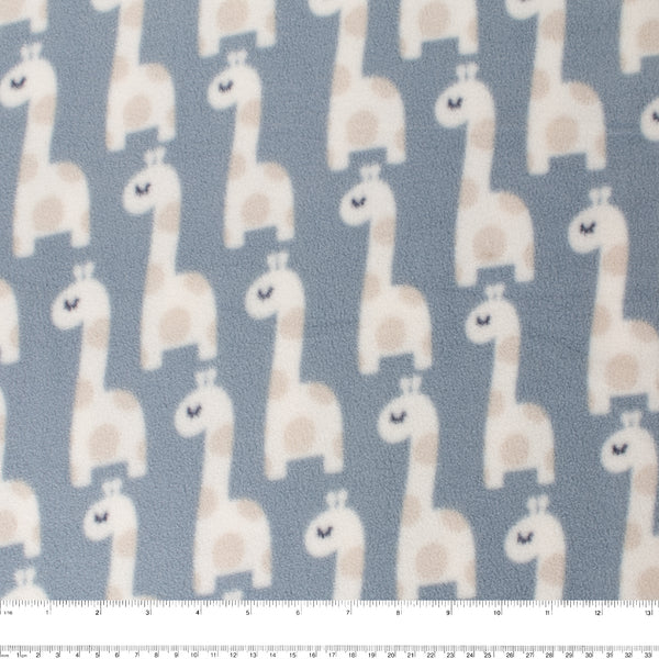 Anti-Pill Fleece Print - SLIPPY - Giraffes - Steel blue